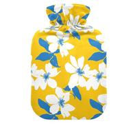 Simple White Flowers hot Water Bottles with Soft Cover, 1L hot compresses for The Body for ( Scenario), Sore Muscle, bolsas para agua Caliente