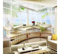 Simple Window Fresh Sea View Tree 3D Wallpaper Textured Silk Easy Install Living Room Sofa Bedroom Dining Room Home Decoration Wall-350cm×256cm