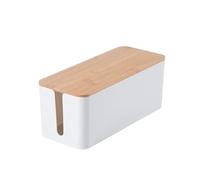 Simple Wire Box Bamboo Wood Cover Cable Management Board Storage Power Cord Creative Cable Management Box(White-M)