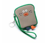 Simple Women Cartoon Short Coin Purse Storage Bag Mini Women Creative Small Ultra Thin Leather First Layer Cow Leather Wallet Coin Purse, Green, One Size