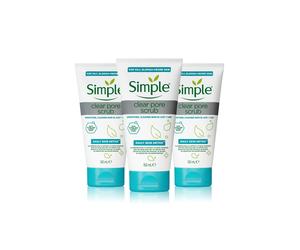Simple Women's Daily Skin Detox 'Pore Scrub', 3Pack x 150ml in White