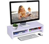Simple Wood Monitor Riser Stand, 2 Tier PC Laptop Notebook Stand Shelf with 3 Storage Grid, 50*20*11.7cm Large Monitor Stand, Non-slip Stable Solid Wood Computer Laptop Monitor Stand Monitor Riser