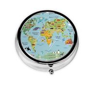 Simple World map This Small, Round, Three-Compartment Travel Pill Box is Perfect for Storing Daily medications, Vitamins, and on-The-go.
