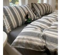 Simple Yellow and Purple Checkered Pure Cotton Four-piece Bedding Set, Super Soft and Breathable 100% Washed Pure Cotton Duvet Cover Set, Queen size, Includes Pillowcases, Zip Closure, Yellow,Full