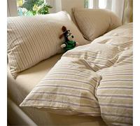 Simple Yellow and Purple Checkered Pure Cotton Four-piece Bedding Set, Super Soft and Breathable 100% Washed Pure Cotton Duvet Cover Set, Queen size, Includes Pillowcases, Zip Closure, Yellow,Full