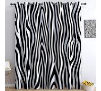 Simple Zebra Print Pattern Blackout Curtains 66 x 90 inch Drop, White Black Thermal Eyelet Window Drapes for Large Lounge Windows, Bedroom Patio Doors, Light Blocking Noise Reducing 2 Panels Set