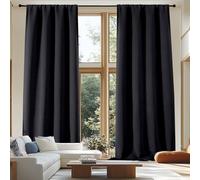 Simplebrand Ava Blackout Extra Long 10ft Curtains for Patio 120 Inches Long 2 Panels Set, Solid Thermal Insulated Energy Saving Rod Pocket Window Treatment Curtains Blackout Drapes, 50 Wx120 L, Black