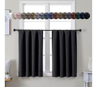 Simplebrand Ava Halloween Black Short 36 Inches Blackout Curtain 2 Panels Set, Half Window Rod Pocket Privacy Curtain Tiers for Kitchen, Curtains Blackout for Bathroom Shades, W40 x L36 Inch, Black