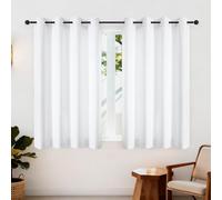 Simplebrand Ava Pure White Curtains for Bedroom 122 cm Long 2 Panels Set, Light Filtering Window Treatment, Energy Saving Short Drapes, Soft Casual Grommet Privacy Curtains, W 140 cm x L 122 cm