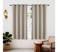 Simplebrand Ava Stone Blackout Eyelet Curtains for Bedroom 163 cm Length 2 Panels Set, Solid Thermal Insulated Energy Saving Grommet Window Treatment Home Black Out Curtains, W 140 cm x L 163 cm