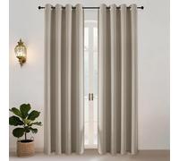 Simplebrand Ava Stone Blackout Eyelet Curtains for Living Room 229 cm Length 2 Panels Set, Solid Thermal Insulated Privacy Door Curtains Thermal Window Black Out Drapes, W 140 cm x L 229 cm