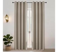 Simplebrand Ava Stone Blackout Eyelet Curtains for Living Room 245 cm Long 2 Panels, Solid Thermal Insulated, Energy Saving Living Room Window Treatment Curtains Black Out Drapes, W 140 cm x L 245 cm