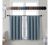Simplebrand Ava Stone Blue Short 36 Inches Blackout Curtain 2 Panels Set, Half Window Rod Pocket Privacy Curtain Tiers for Kitchen, Curtains Blackout for Bathroom Shades, W40 x L36 Inch, Stone Blue