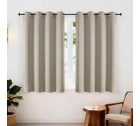Simplebrand Ava Stone Short Blackout Eyelet Curtains for Bedroom 122 cm Long 2 Panels Set, Solid Thermal Insulated, Energy Saving Window Treatment Curtains Blackout Drapes, W 140 cm x L 122 cm