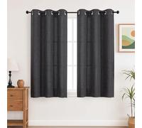 Simplebrand Black 2 Panels 137 cm Long Small Curtains for Living Room, Faux Linen Textured Solid Eyelet Curtains for Window Bedroom, Privacy Room Darkening Drape for Kithcen, W140 x H137 cm，