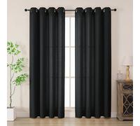 Simplebrand Black Faux Linen Texture Curtains for Living Room, 183 CM Drop Net Curtains for Windows, Privacy Panels with Eyelet Top for Bedroom/Nursery Room/French Door, Set of 2, W140 x H 183 CM