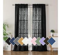 Simplebrand - Black Semi Sheer Curtains 96 Inches Long 2 Panels, Clip-on Geometric Jacquard Textured Sheer Curtains for Living Room, Modern Elegant Curtains for