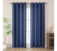 Simplebrand Blue Faux Linen Texture Curtain 200 CM Drop, Privacy Curtain for Living Room/Bedroom/Patio Door, Lightweight Semi Translucent Panels with Elegant Eyelet Top, Set of 2, W140 x H 200 CM