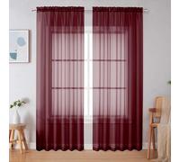 Simplebrand Burgundy Red Sheer Curtains 90 Inches Long 2 Panels, Light Filtering Rod Pocket Solid Color Window Sheer Curtain Panels, Elegant Curtains & Drapes for Living Room, Bedroom, 59" W x 90" L