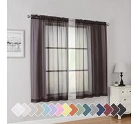 Simplebrand Chocolate Short Sheer Curtains 45 Inch Length for Small Windows, Rod Pocket 2 Panels Set Solid Voile Drapes Window Sheer Curtains for Bedroom Bathroom Kids Room Kitchen, 42x45 Inch, 2pcs