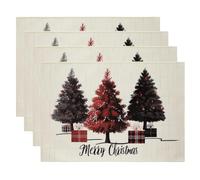 Simplebrand Christmas Placemats Set of 4, Green Tree Printed Placemats Suitable Decoration for farmhouses and Dining Tables, Protecting The Dining Table, Washable, Gift for Christmas Winter, 13"x19"