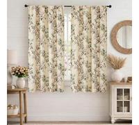 Simplebrand Cream Floral Curtains 54 Inch Length 2 Panels, Faux Linen Textured Light Filtering Privacy Curtains, Soft Farmhouse Semi Short Window Drapes for Cabinet Bedroom Bathroom, Each 40" Wx54 L