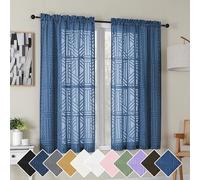 Simplebrand Dusty Blue Semi Sheer Curtains 45 Inch Length 2 Panels, Geometric Jacquard Clip Textured Short Sheer Curtains for Bedroom,Modern Elegant Window Curtains Drapes/Treatment Sheer,42x45 inch