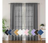 Simplebrand Grey Semi Sheer Curtains 84 Inches Long 2 Panels, Light Filtering Geometric Jacquard Clip Textured Sheer Curtains for Bedroom，Modern Elegant Window Curtains Drapes，42x84 inch