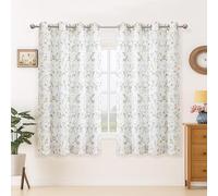 Simplebrand Natural Floral Printed Linen Curtains 137 cm Drop, Semi-Transparent Net Privacy Room Darkening Curtains for Bedroom and Kithcen with Eyelet, 2 Panels 140x137 CM