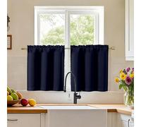 Simplebrand Navy Blue Short Cafe Curtains Tier 24 Inch Length 2 Panels Set, Modern Solid Blackout Small Window Cafe Curtains for Bathroom, Basement, Cabinet, Camper, Navy Blue, Each 30" Wx24 L Inches