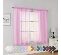 Simplebrand Pink Short Sheer Curtains 45 Inch Length for Small Windows, Rod Pocket 2 Panels Set Solid Voile Drapes Window Sheer Curtains for Bedroom Bathroom Kids Room Kitchen, 42x45 Inch, 2pcs