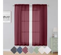 Simplebrand Red Sheer Curtains 63 Inch Length 2 Panels, Rod Pocket Solid Color Window Sheer Curtain Panels, Elegant Curtains & Drapes for Living Room, Bedroom 2 Panels (Burgundy, 42" W x 63" L)