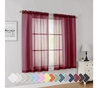 Simplebrand Rod Pocket Top Solid Voile Sheer Curtains for Bedroom, 54 Inch Length Drapes Set of 2, Lightweight and Light Filtering Elegant Red Curtains Panels Window Treatment, 42W×54L, Burgundy