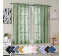 Simplebrand Sage Green Semi Sheer Curtains 63 Inch Length 2 Panels, Light Filtering Geometric Jacquard Clip Textured Short Sheer Curtains for Bedroom，Modern Elegant Window Curtains Drapes，42x63 inch