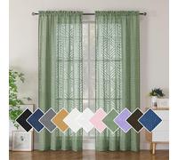 Simplebrand Sage Green Semi Sheer Curtains 84 Inches Long 2 Panels, Light Filtering Geometric Jacquard Clip Textured Sheer Curtains for Bedroom，Modern Elegant Window Curtains Drapes，42x84 inch