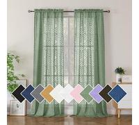 Simplebrand Sage Green Semi Sheer Curtains 96 Inches Long 2 Panels, Light Filtering Geometric Jacquard Clip Textured Sheer Curtains for Living Room，Modern Elegant Window Curtains Drapes，42x96 inch