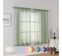 Simplebrand Sage Short Sheer Curtains 45 Inch Length for Small Windows, Rod Pocket 2 Panels Set Solid Voile Drapes Window Sheer Curtains for Bedroom Bathroom Kids Room Kitchen, 42x45 Inch, 2pcs, Sage