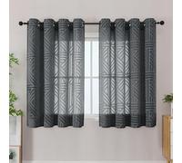 Simplebrand Semi Grey Sheer Curtains 140x122cm 2 Panels, Geometric Jacquard Clip Textured Short Sheer Curtains for Bedroom，Eyelet Modern Elegant Window Panels/Drapes/Treatment