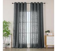 Simplebrand Semi Grey Sheer Curtains 140x245 2 Panels, Light Filtering Geometric Jacquard Clip Textured Eyelet Sheer Curtains for Living Roon，Modern Elegant Window Curtains Drapes