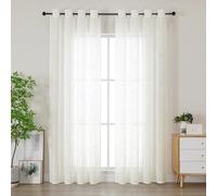Simplebrand Semi Natural Sheer Curtains 140x220 2 Panels, Light Filtering Geometric Jacquard Clip Textured Eyelet Sheer Curtains for Living Roon，Modern Elegant Window Curtains Drapes