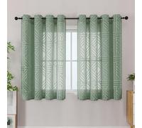 Simplebrand Semi Sage Green Sheer Curtains 140x122cm 2 Panels, Geometric Jacquard Clip Textured Short Sheer Curtains for Bedroom，Eyelet Modern Elegant Window Panels/Drapes/Treatment