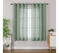 Simplebrand Semi Sage Green Sheer Curtains 140x163cm 2 Panels, Geometric Jacquard Clip Textured Short Sheer Curtains for Bedroom，Eyelet Modern Elegant Window Panels/Drapes/Treatment