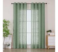 Simplebrand Semi Sage Green Sheer Curtains 140x220 2 Panels, Light Filtering Geometric Jacquard Clip Textured Eyelet Sheer Curtains for Living Roon，Modern Elegant Window Curtains Drapes