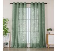 Simplebrand Semi Sage Green Sheer Curtains 140x229 2 Panels, Light Filtering Geometric Jacquard Clip Textured Eyelet Sheer Curtains for Living Roon，Modern Elegant Window Curtains Drapes