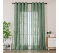 Simplebrand Semi Sage Green Sheer Curtains 140x245 2 Panels, Light Filtering Geometric Jacquard Clip Textured Eyelet Sheer Curtains for Living Roon，Modern Elegant Window Curtains Drapes
