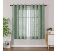 Simplebrand Semi Sheer Sage Green Curtains 140x137cm 2 Panels, Geometric Jacquard Clip Textured Short Sheer Curtains for Bedroom，Eyelet Modern Elegant Window Panels/Drapes/Treatment