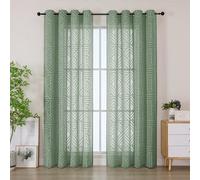 Simplebrand Semi Sheer Sage Green Curtains 140x183cm 2 Panels, Light Filtering Geometric Jacquard Clip Textured Sheer Curtains for Bedroom，Modern Elegant Window Curtains Drapes