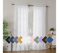 Simplebrand Semi Sheer White Curtains 96 Inches Long 2 Panels, Light Filtering Geometric Jacquard Clip Textured Sheer Curtains for Living Roon，Modern Elegant Window Curtains Drapes，42x96 inch