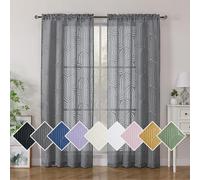 Simplebrand Sheer Charcoal Grey Curtains 72 Inches Long 2 Panels for Window, Geometric Mid Century Light Filtering Semi Sheer Curtains for Front Back Patio Glass Door with Rod Pocket, 42" Wx72 L