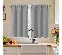Simplebrand Silver Grey Blackout Curtains 45 inch Length 2 Panels, Thermal Insulating Energy Saving Tiers Drapes with Rod Pocket, Small Window Drapes Black Out Bathroom Laundry Room RV, Each 30"Wx45"L